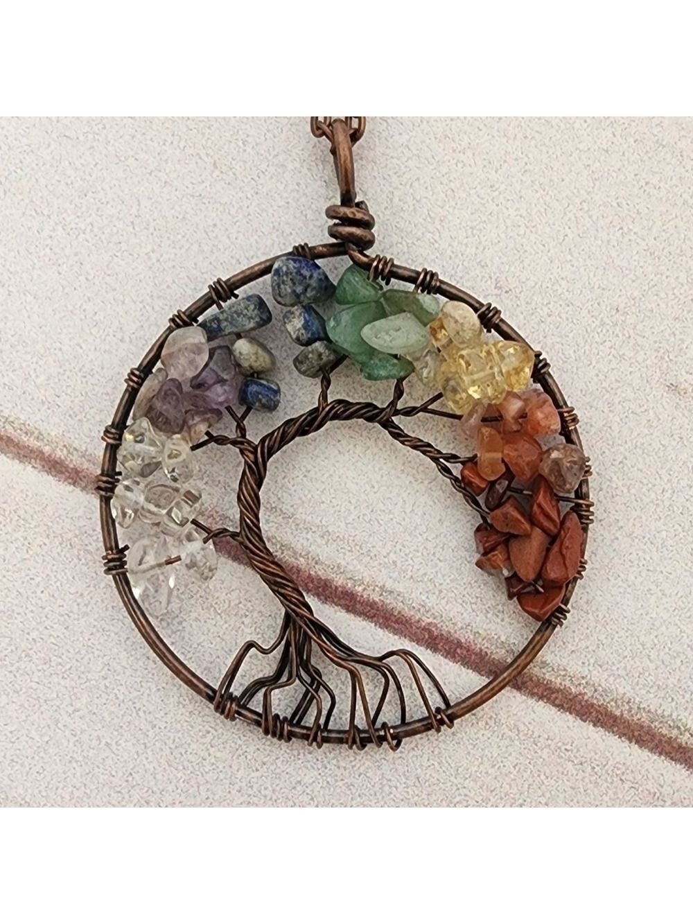 Tree of Life Pendant Wire And Stone Necklace - New Without Tags